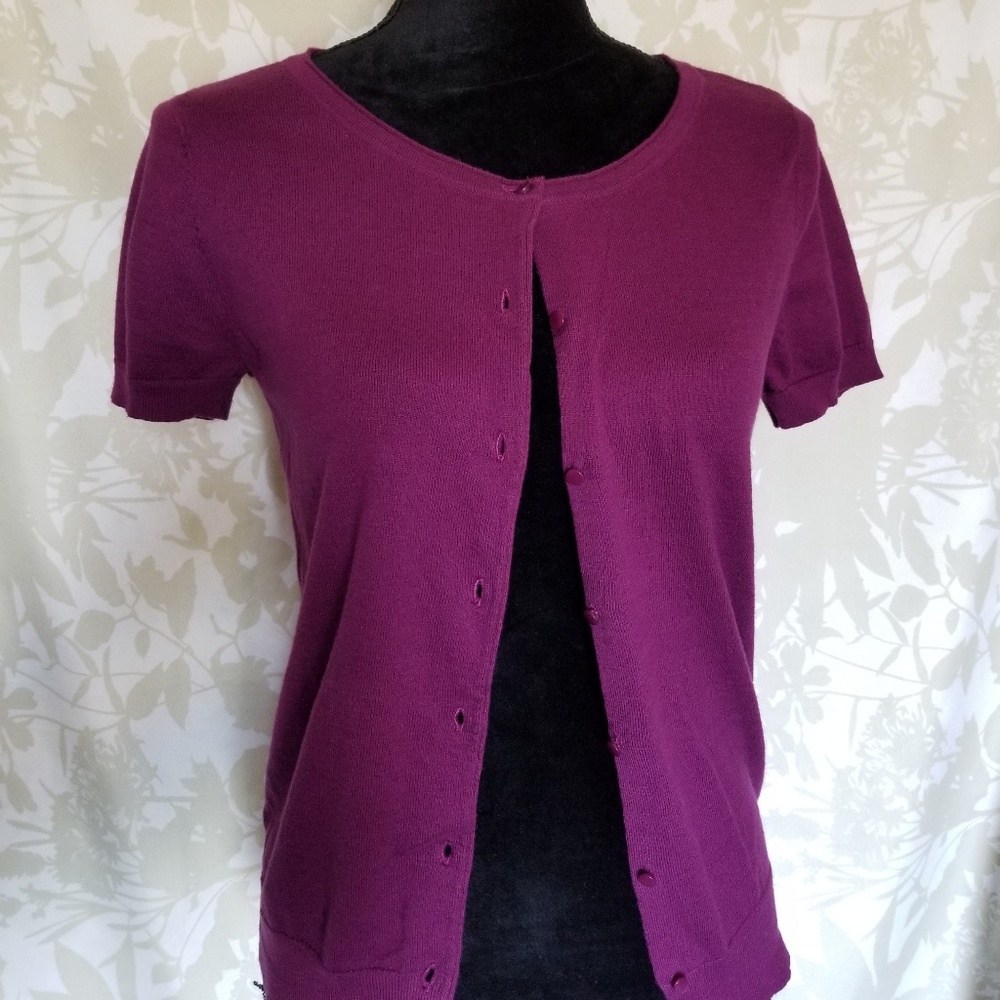 Ann Taylor Loft Purple Short Sleeve Cardigan